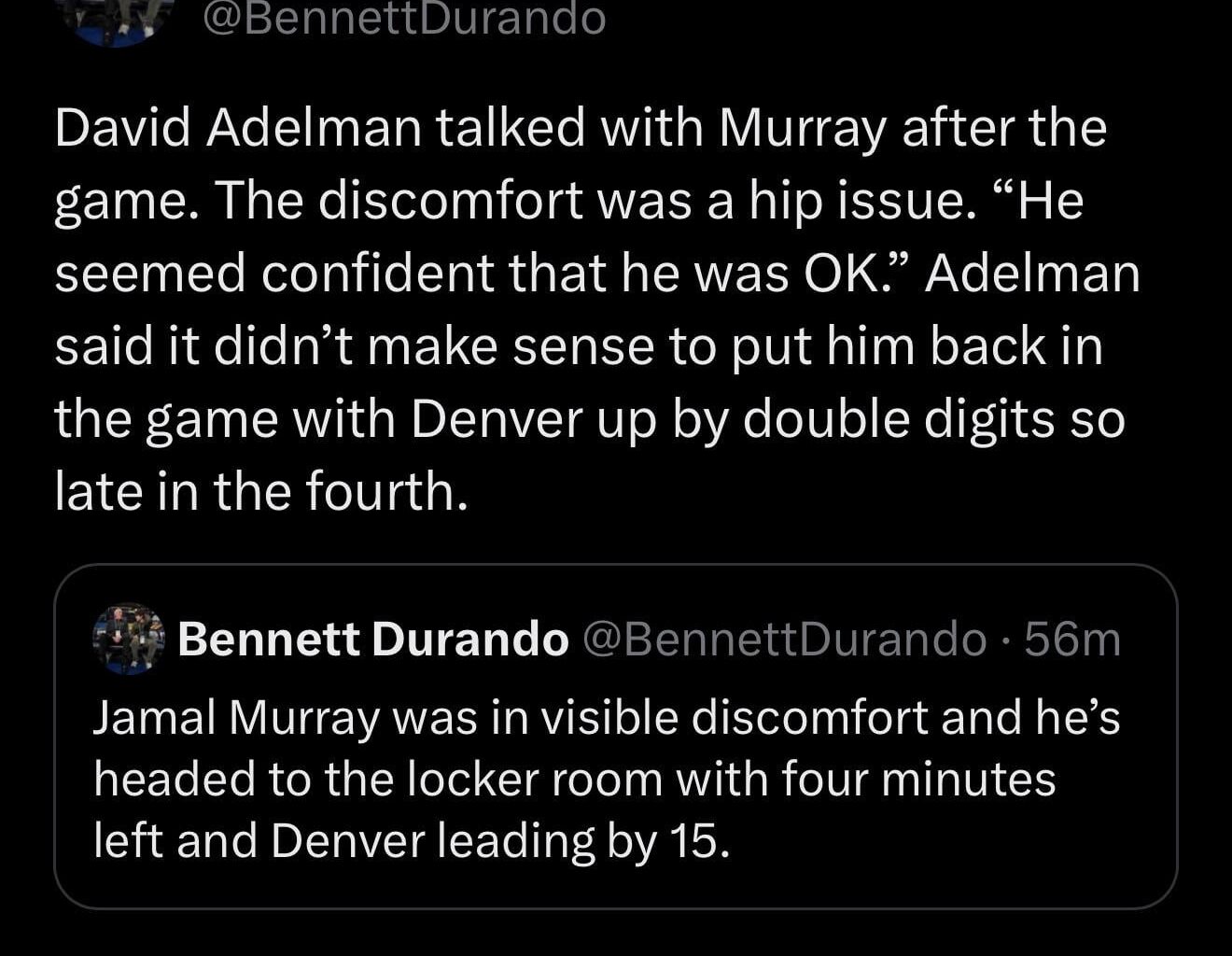 Coach Adelman on Murray injury🏹👍🏼