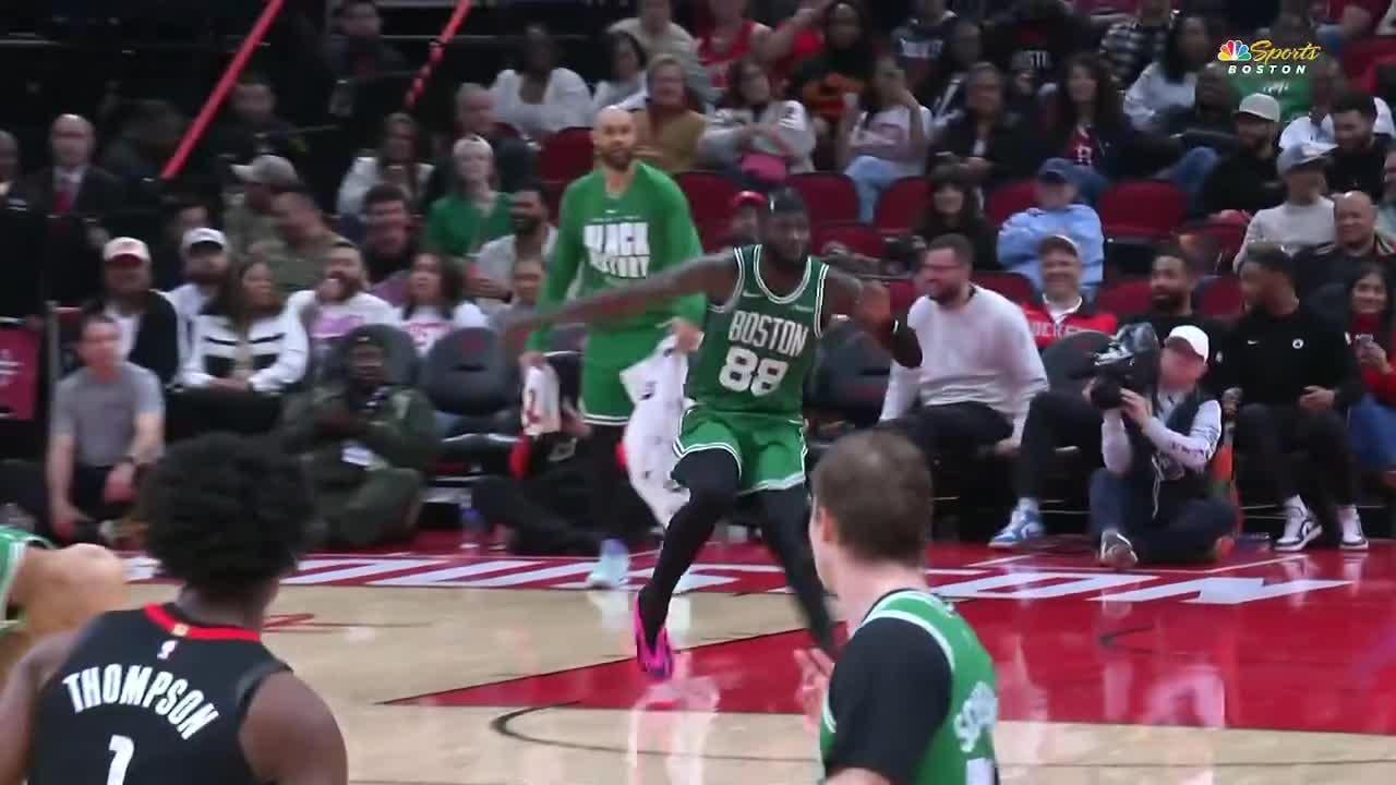 [Highlight] Neemias Queta blocks the ball and stumbles deep into the stands, recovers and comes back to block the ball again on the fast break vs the Rockets