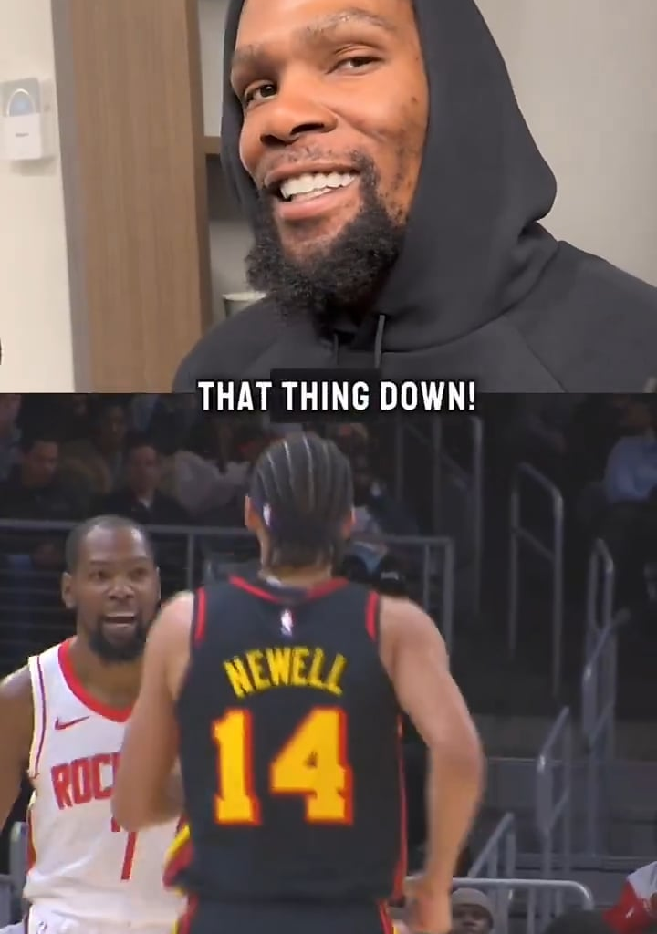 Hawks rookie Asa Newell earned the respect of Kevin Durant during this exchange at the Hawks/Rockets game