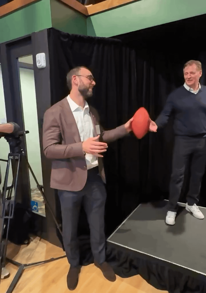 Kyle Shanahan broke a flat screen TV while trying to one up Andrew Luck and Roger Goodell 😂💀