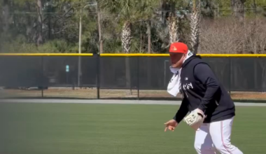 [JulianGuilarte1] Miguel Cabrera taking grounders at first base while sharing pointers with Tigers prospect and fellow Venezuelan Josue Briceño