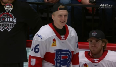 Bradly Nadeau comes in 2nd in the slap shot challenge at 103 mph