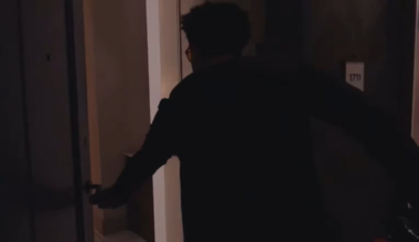 Jared McCain reacts to the Thunder decorating his hotel room with balloons and snacks before he got into the room