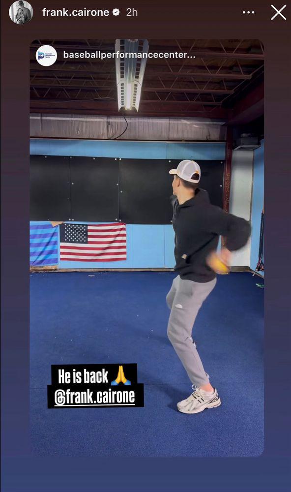 per Curt Hogg, Frank Cairone, the first-round pick involved in a serious car accident last month, posted video of himself lightly throwing