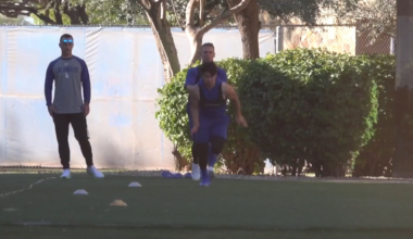 Hyeseong Kim and Ben Rortvedt training together at the spring training