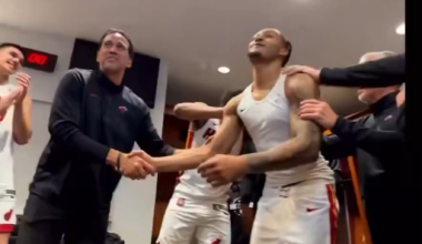 Coach Spo and Kel’el Ware share a moment together after the win