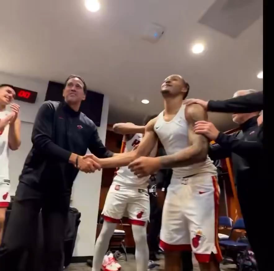 Coach Spo and Kel’el Ware share a moment together after the win