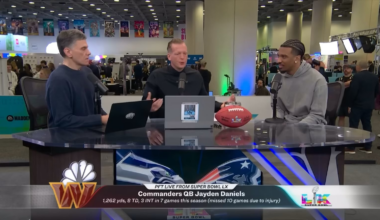 Do you stay in contact with any of the QB’s in your class? Jayden Daniels; “Yeah, I talk to Drake all the time and I’m super happy for him”. Also mentions Bo Nix at the end also.