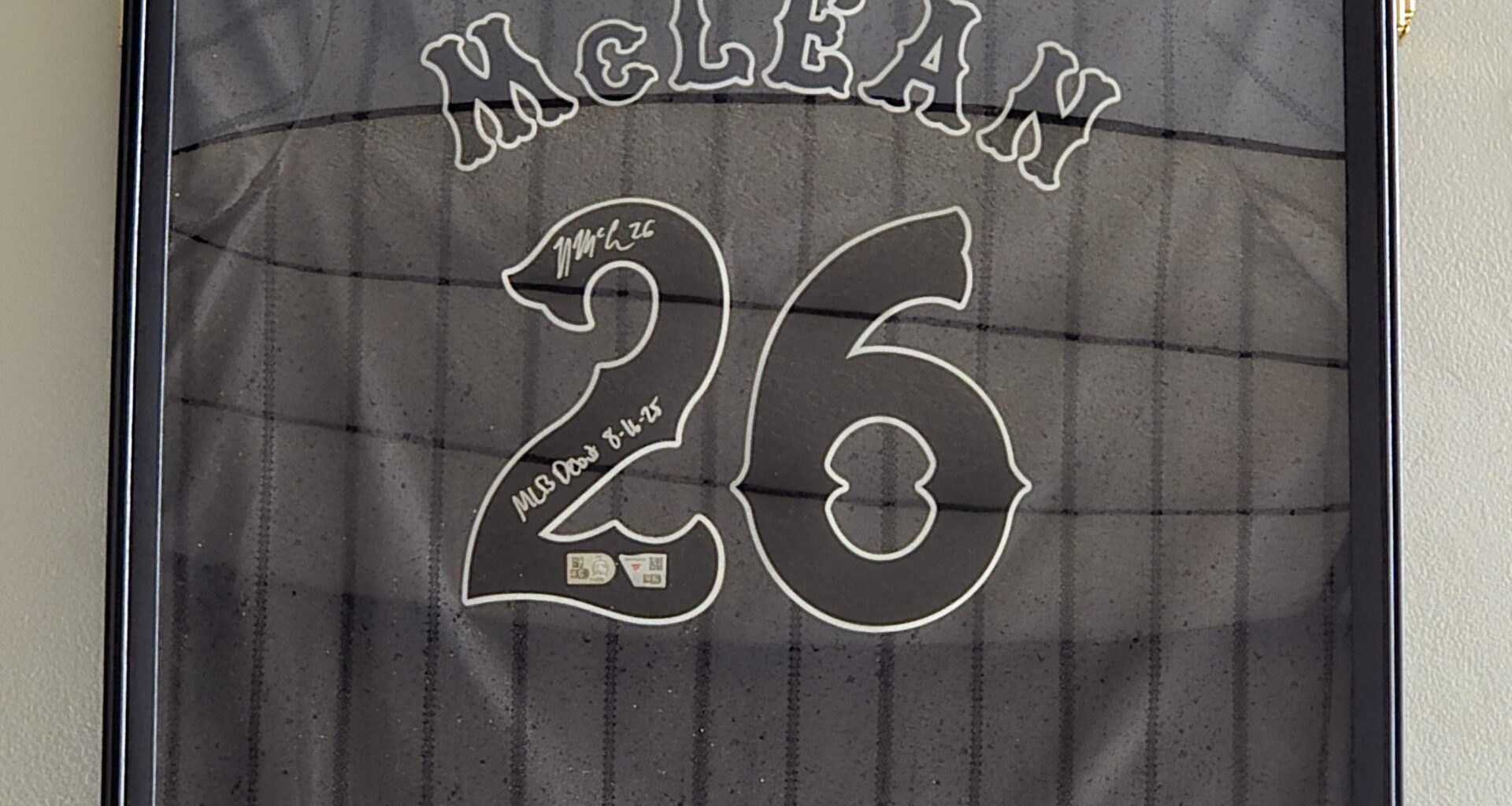 Just got this Nolan McLean autographed city connect jersey