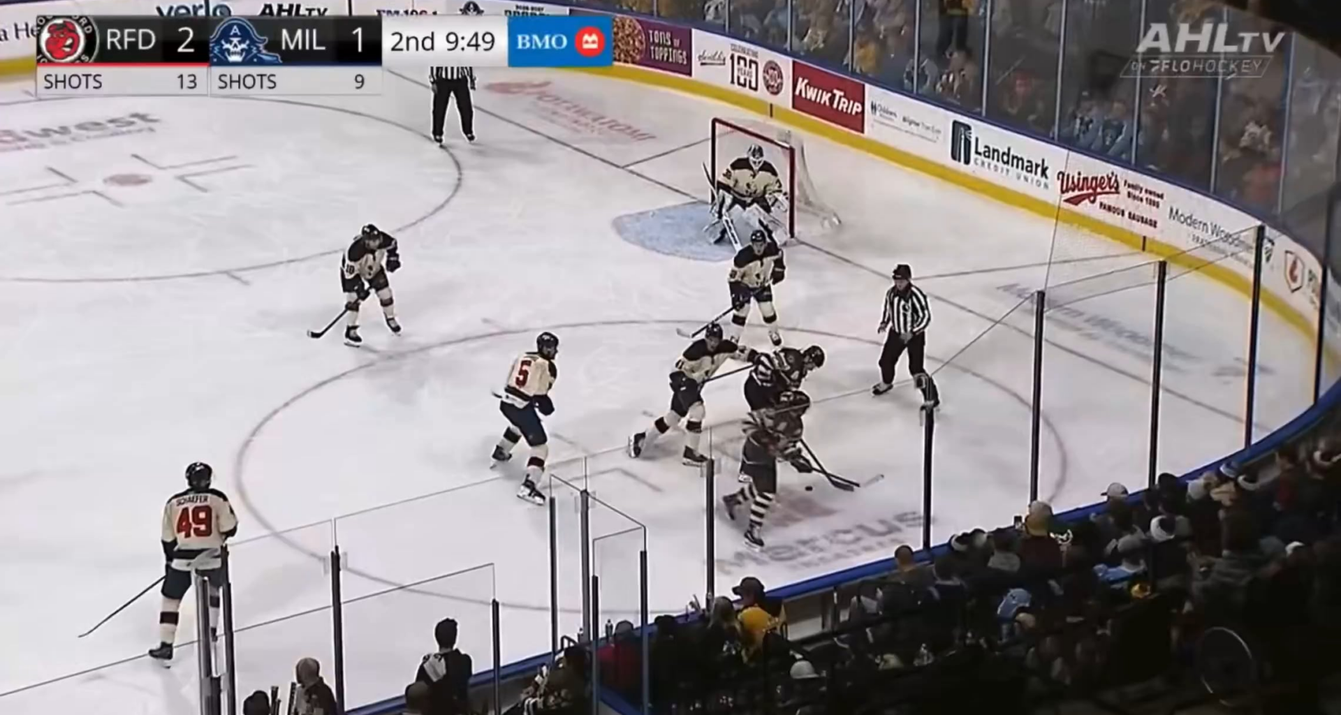 In a game with 5 fights, we have a Rinzel to Korchinski to Lardis goal.  Rockford would win 3-1.