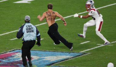 Streaker runs onto field as Patriots’ Kyle Williams gives chase in wild Super Bowl 2026 scene