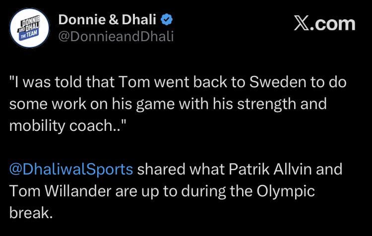 [Donnie & Dhali]: "I was told that Tom went back to Sweden to do some work on his game with his strength and mobility coach.."