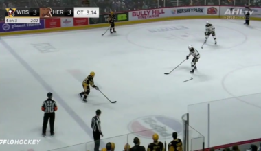 In his first game back in Wilkes-Barre, Avery Hayes completes the hat trick in OT with a broken stick.