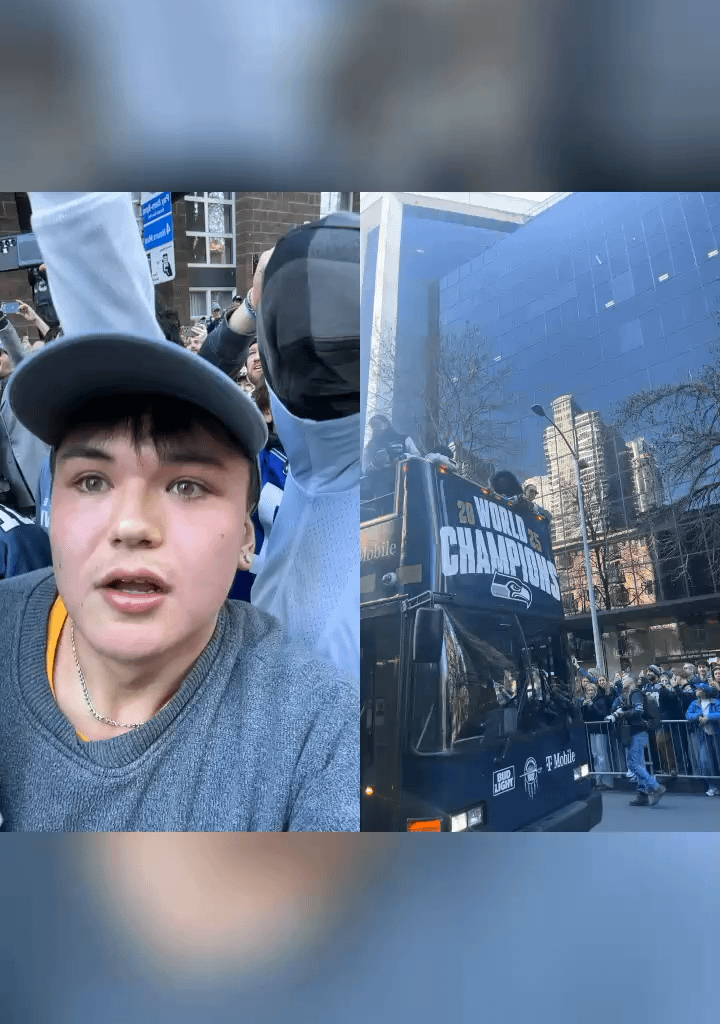 My little bro threw his phone to Jake Bobo on the parade bus #seahawks #superbowl #samdarnold