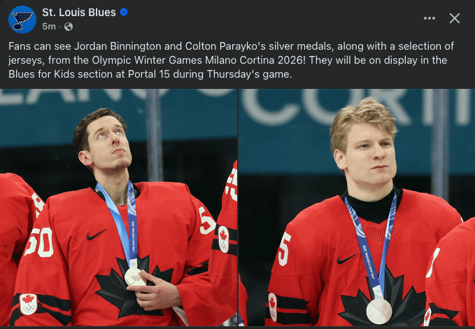 Binner and Parayko's silver medals will be on display at Enterprise Center tonight (2/26)!