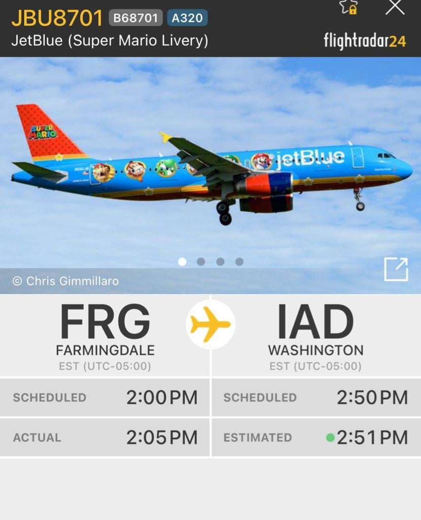 Isles flew to DC in a super Mario livery