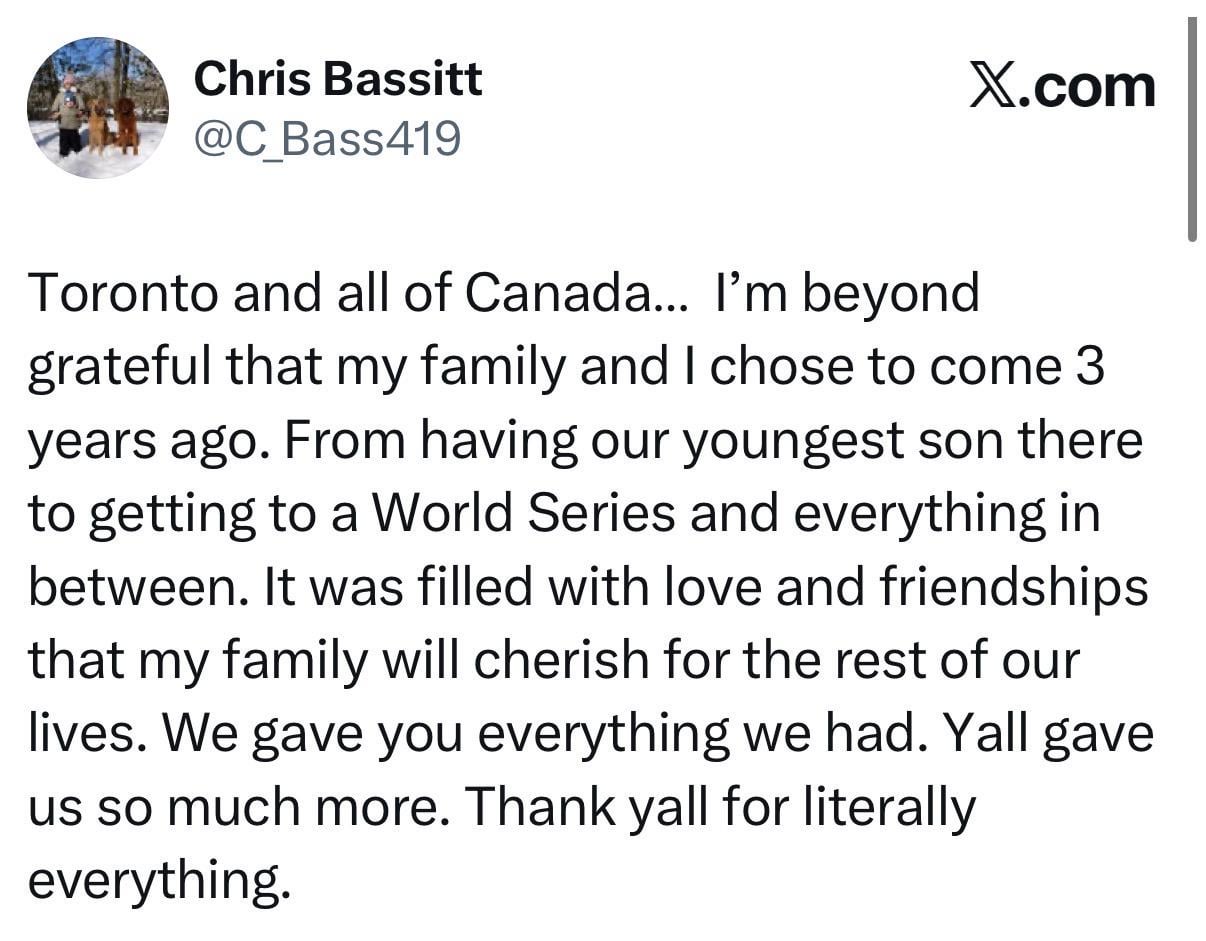 [Bassitt] Thank you message to Blue Jays fans