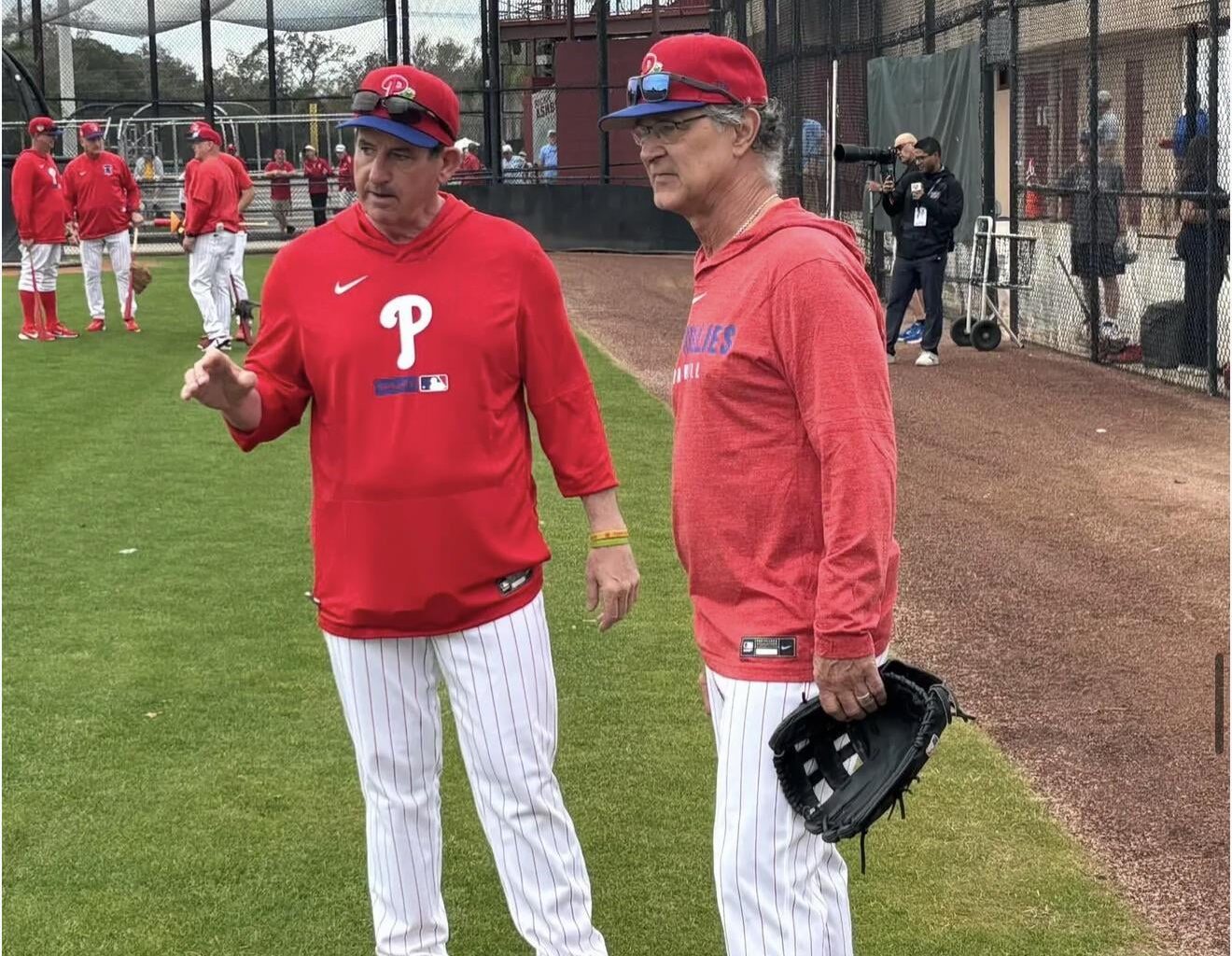 Rob Thomson and Don Mattingly at Phillies first workout of Spring Training ⚾️🔔