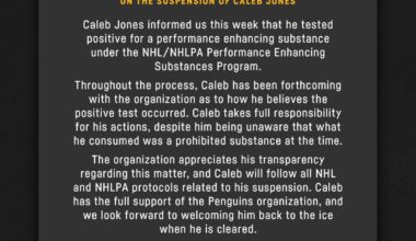 [Penguins] Statement from President of Hockey Operations and General Manager Kyle Dubas on the suspension of Caleb Jones