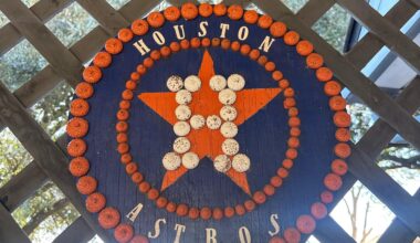 Awesome Astros sign my dad made out of acorns. Wanted to share🧡💙
