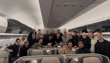 Fil with his Swedish teammates flying over to Milan