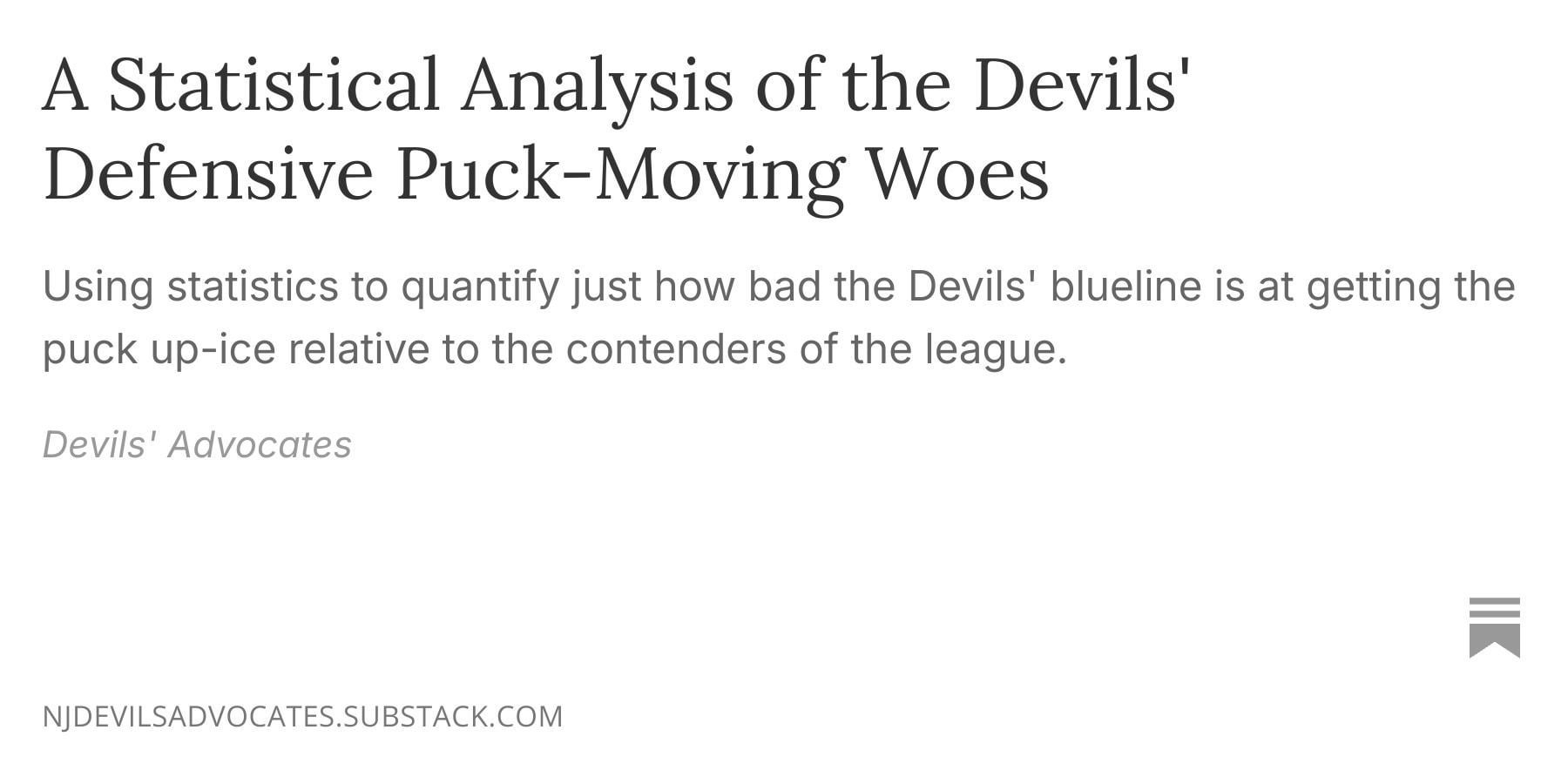 [Gambatese] A Statistical Analysis of the Devils' Defensive Puck-Moving Woes