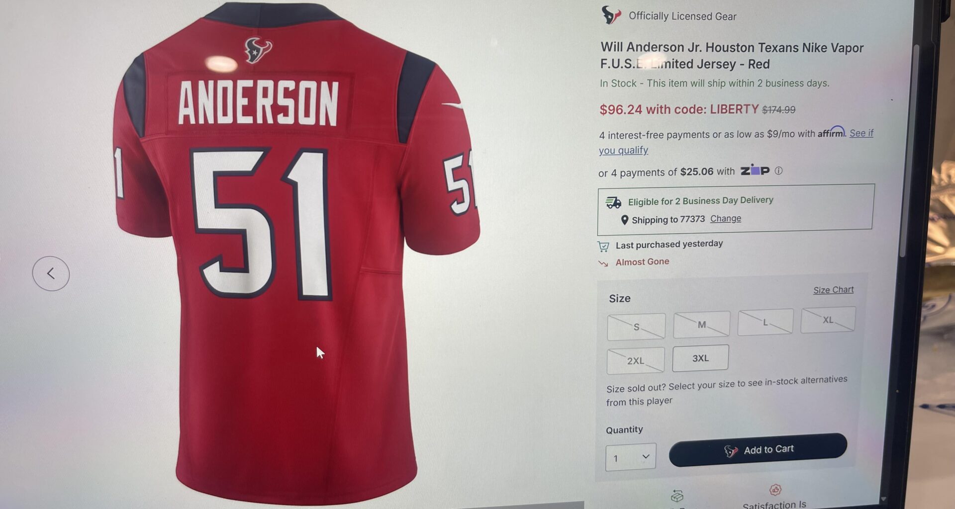 Texans Nike Vapor F.U.S.E on sale