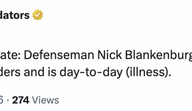 [Nashville Predators] Defenseman Nick Blankenburg will not play tonight at NY Islanders and is day-to-day (illness).