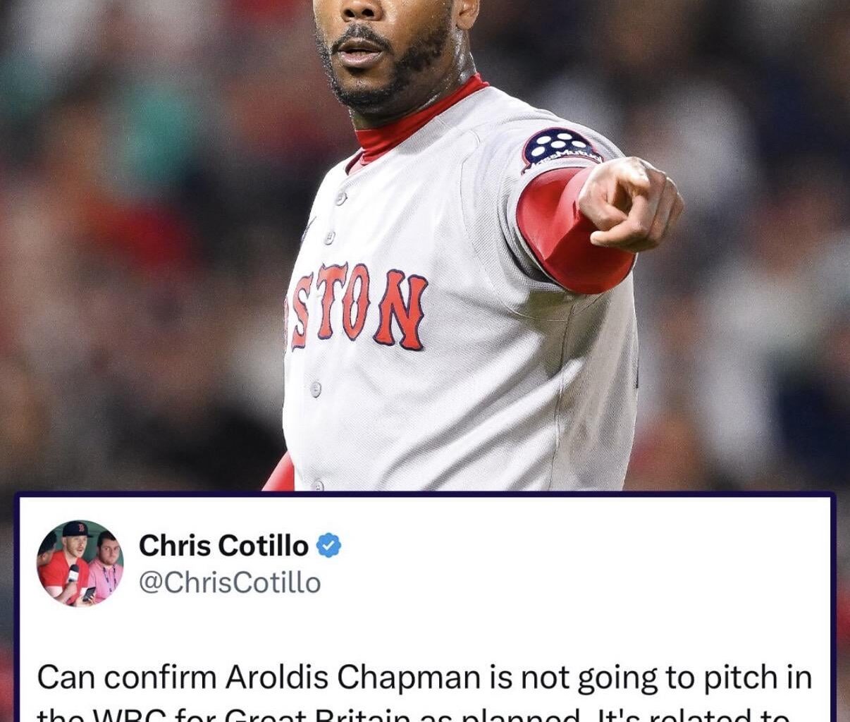 Aroldis Chapman will not pitch for Great Britain in the WBC due to lineage-based documentation not proving eligibility