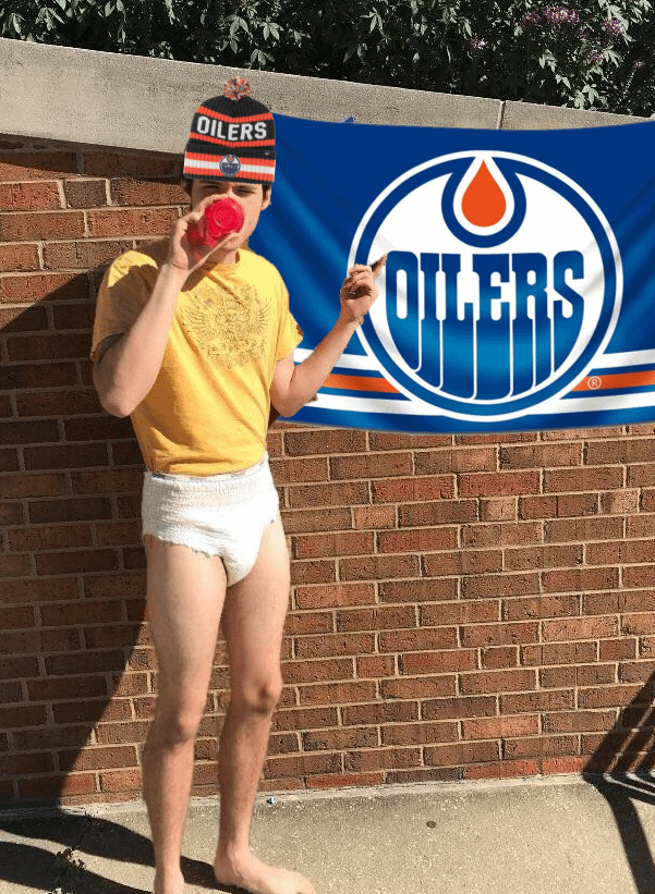 IT'S THE BATTLE OF ALBERTA!!! My friend in Edmonton's ready for the game, his wife sent me this picture.  ARE YOU?!?!? GO FLAMES!!!