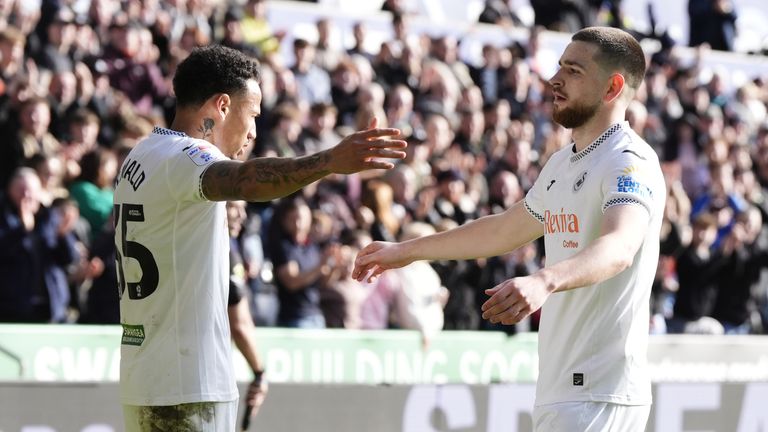 Zan Vipotnik (right) scored twice in Swansea's victory over Sheffield Wednesday