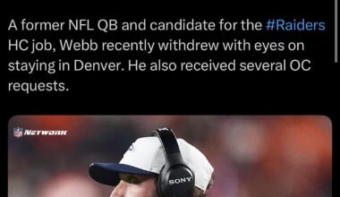 [Rapoport] The #Broncos are promoting QBs coach Davis Webb to offensive coordinator, per The Insiders. A former NFL QB and candidate for the #Raiders HC job, Webb recently withdrew with eyes on staying in Denver. He also received several OC requests.