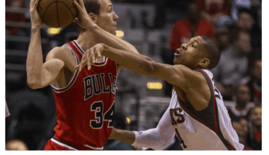 [Tom Lynn / Getty Images] Giannis going up on MDJ in 2015 playoffs