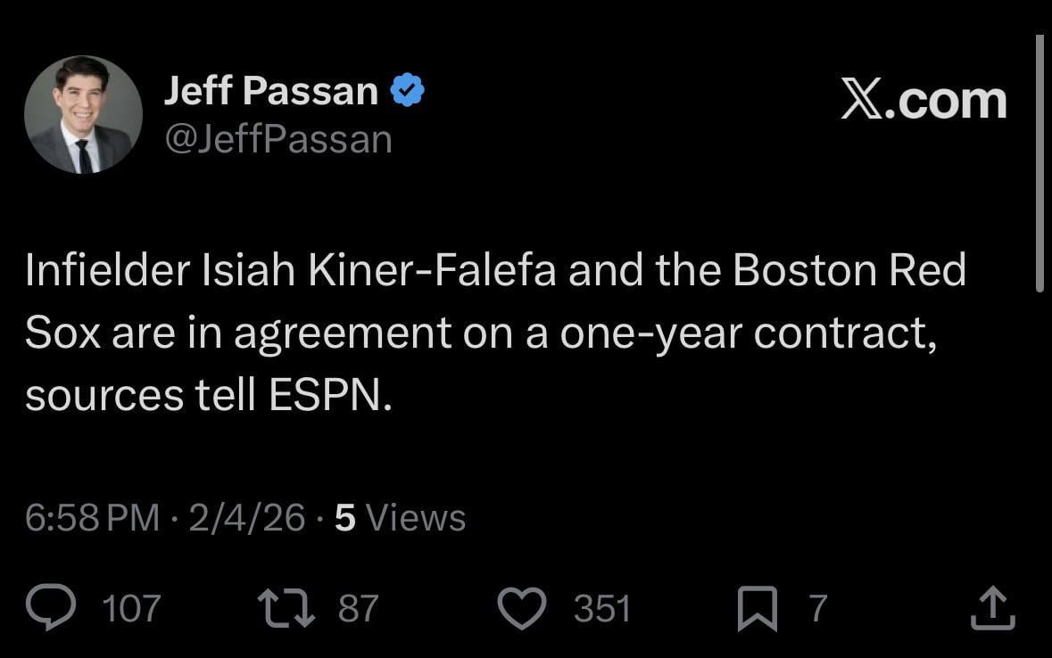 [Passan] Infielder Isiah Kiner-Falefa and the Boston Red Sox are in agreement on a one-year contract, sources tell ESPN.