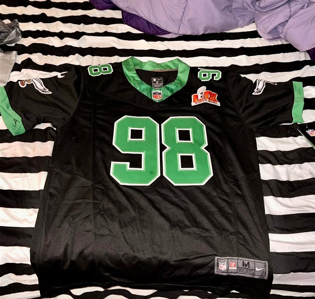 Any takers ……. Both medium black and Kelly green Carter is stitched, Kelly green Barkley is laminated game jersey