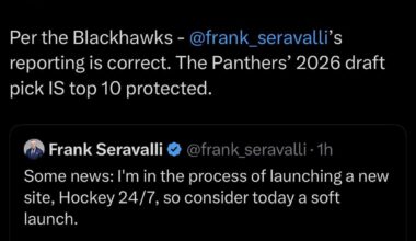 [Jay Zawaski] Per the Blackhawks - frank seravalli’s reporting is correct. The Panthers’ 2026 draft pick IS top 10 protected.