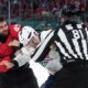 Tom Wilson fights in Canada's game vs. France at the Olympics