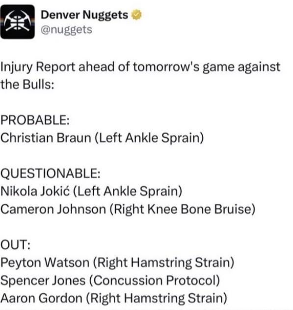 Injury report ahead of tomorrow’s game