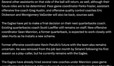 [McLane] "...two key members will be returning with running backs coach / assistant coach Jemal Singleton and wide receivers coach Aaron Moorehead being retained by coach Nick Sirianni..."