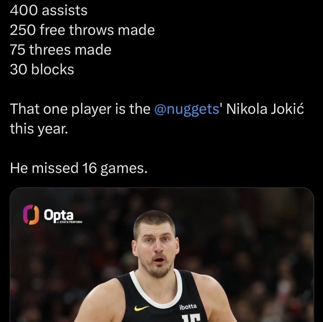 In NBA history, only one player has reached all of the following marks before the All-Star break in a season….Oh and he missed 16 games😳 GOAT🃏🐐