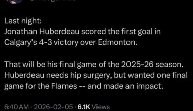 Huberdeau done for the year: hip surgery