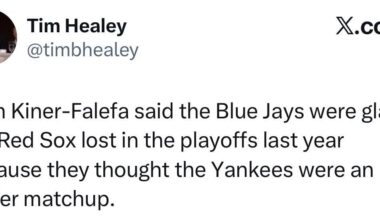 [Healey] Isiah Kiner-Falefa said the Blue Jays were glad the Red Sox lost in the playoffs last year because they thought the Yankees were an easier matchup.