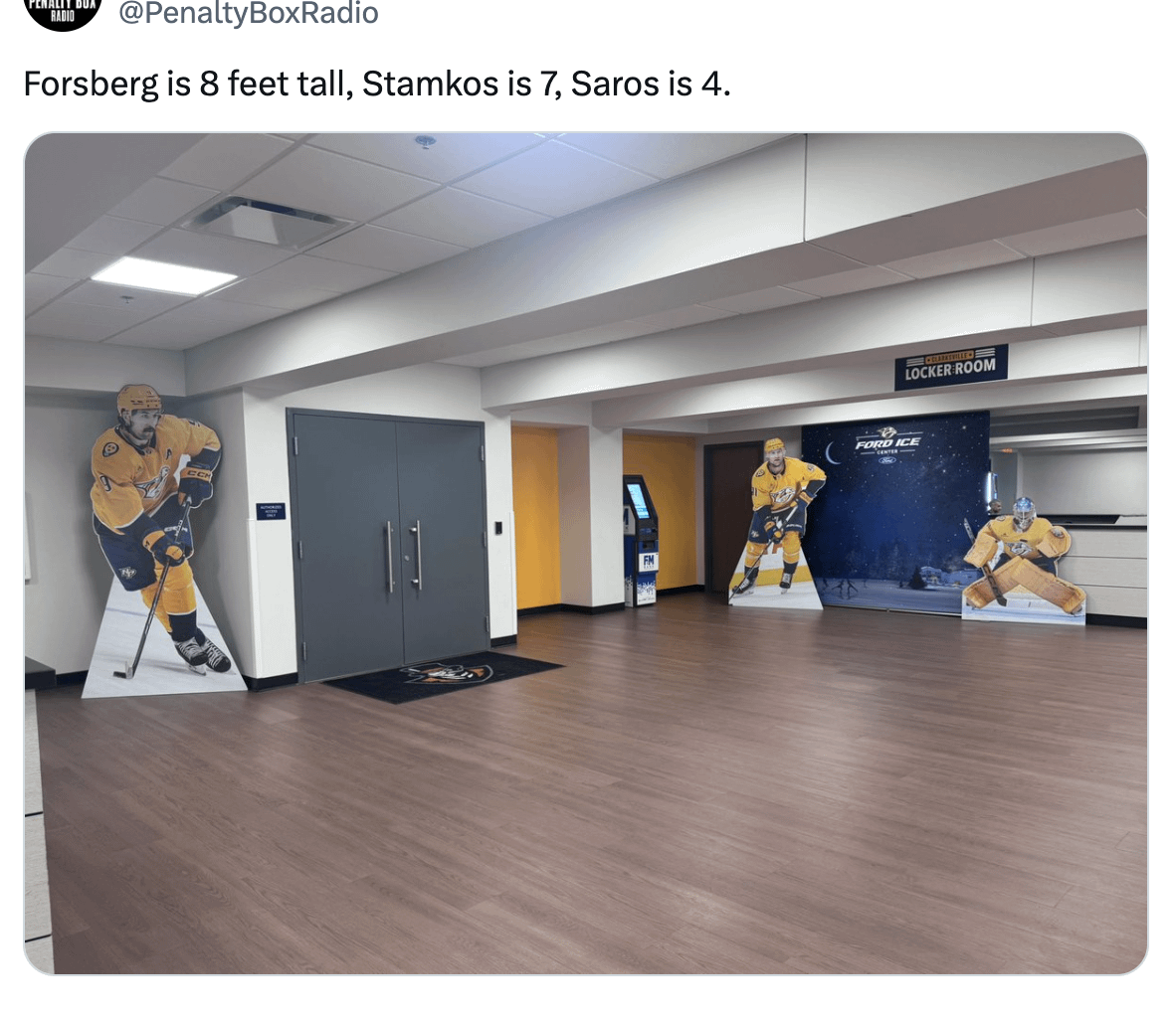 [Penalty Box Radio] Forsberg is 8 feet tall, Stamkos is 7, Saros is 4.