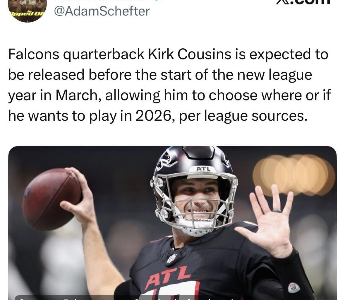 Kirk Cousins to be released start of the league year