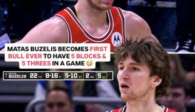 “Matas Buzelis is just the 17th player in NBA history to record 5+ blocks and 5+ threes in the same game. He's the second player to do it this season. The only other player to do it? Victor Wembanyama.”