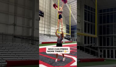 Overhead press but add a cheerleader 😳 #strength #strong #overheadpress #cheer #cheerleader