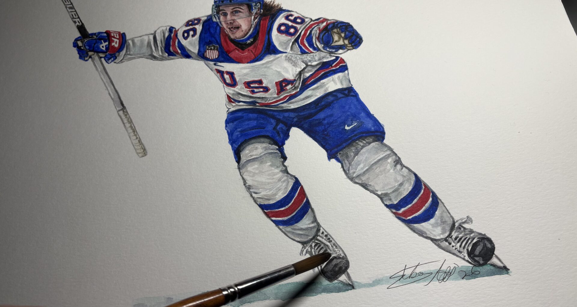 Jack Hughes golden Cele painting