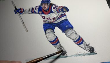 Jack Hughes golden Cele painting