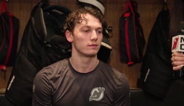 Luke Hughes, Keefe talk to media after Monday practice