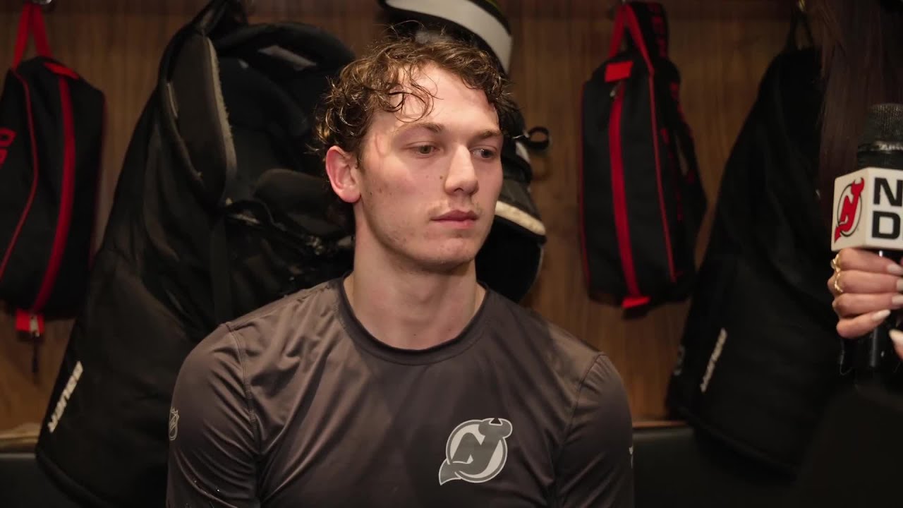 Luke Hughes, Keefe talk to media after Monday practice